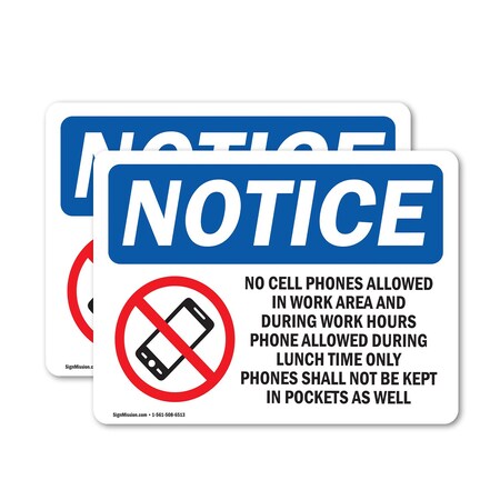 Signmission No Cell Phones Allowed In Work Sign With Symbol, 14 in W x Rectangle, Vinyl Decal OS-2PACK-NS-D-1014-L-14420